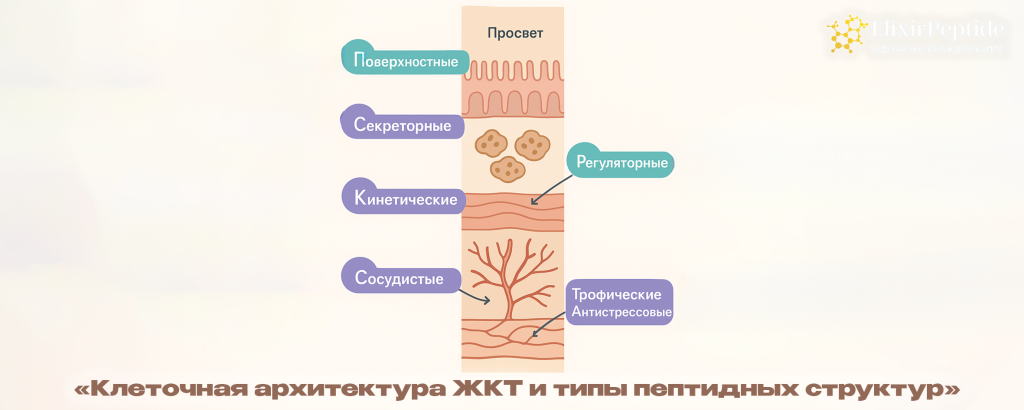 Клеточная архитектура ЖКТ и типы пептидных структур.png