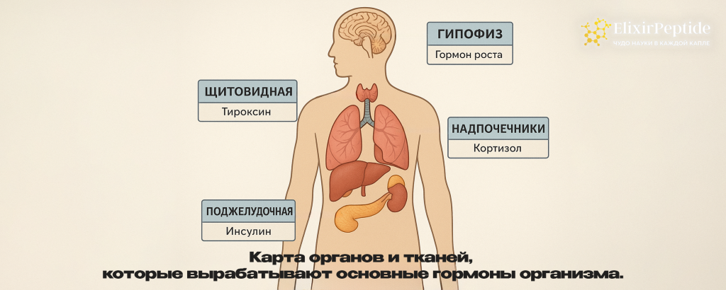 Карта органов и тканей которые вырабатывают основные гормоны организма. .png